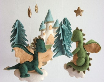 Dragon baby mobile, baby dragon nursery, castle baby mobile, dragon nursery decor