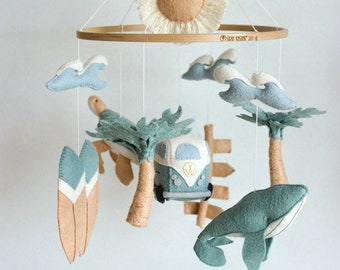 Surf baby mobile, boho beach nursery decor, ocean baby mobile