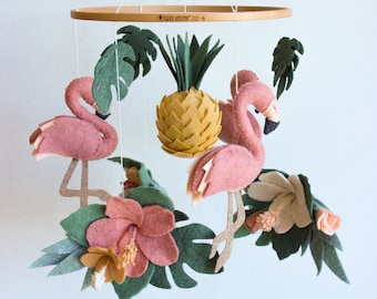Flamingo baby mobile, tropical baby mobile, pineapple mobile, tropical nursery decor