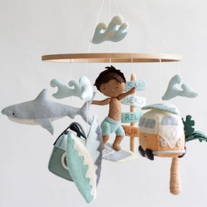 Surf baby mobile, beach baby mobile, surfer boy mobile