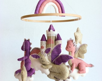 Dragon baby mobile, dragon nursery decor, fairytale mobile girl