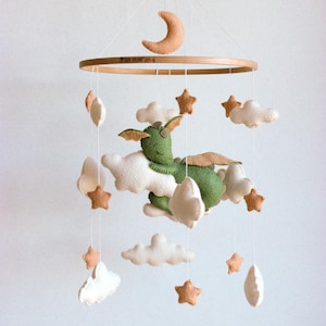 Dragon baby mobile, dragon nursery decor, clouds and stars mobile