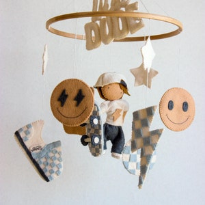 Skateboard mobile, skater mobile, rad little dude mobile, checkered nursery decor