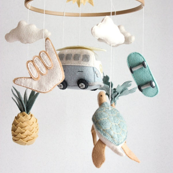 Beach baby mobile, surf baby mobile, skateboard nursery