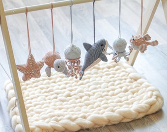 Baby play gym ocean. Baby gym hanging toy. Beach baby play gym toys. Hanging toys: Shark, Turtle, Jellyfish, Octopus, Puffer fish, Starfish