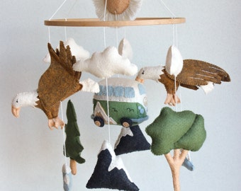 Camping baby mobile, woodland baby mobile, camping nursery decor