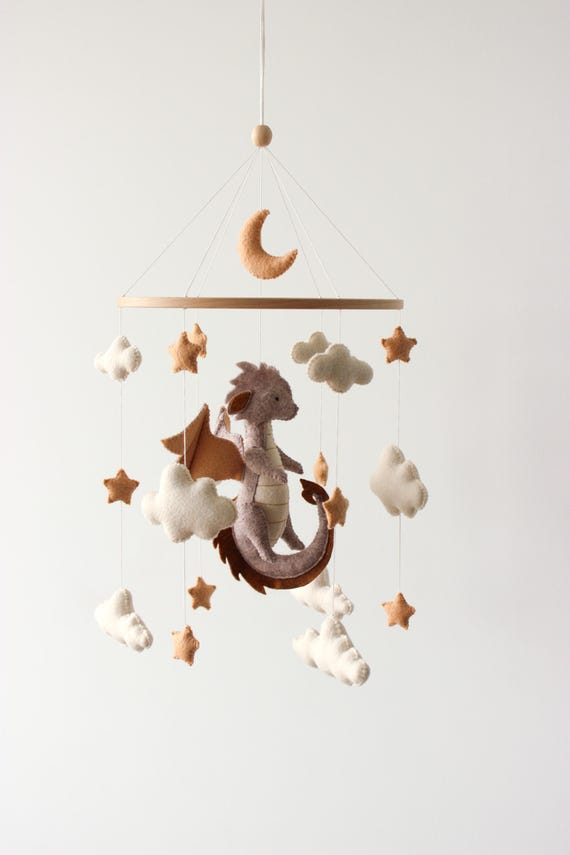 Dragon Baby Mobile, Fantasy Nursery Mobile, Storybook Nursery Decor, Fairytale Dragon Mobile, Neutral Baby Nursery Decor