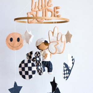 Checkered mobile, rad little dude mobile, skateboard baby mobile, checkered nursery decor