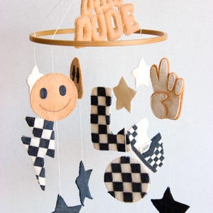 Checkered nursery mobile, rad little dude mobile, personalized name mobile boy