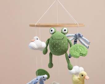 Móvil de cuna con forma de rana, móvil de cuna con forma de estanque, decoración de guardería con forma de rana, móvil de cuna con forma de pato, móvil de cuna con forma de libélula, móvil de cuna con forma de nenúfar, decoración de guardería con forma de bosque