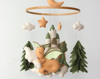 Dragon baby mobile, baby dragon nursery, castle baby mobile, dragon nursery decor