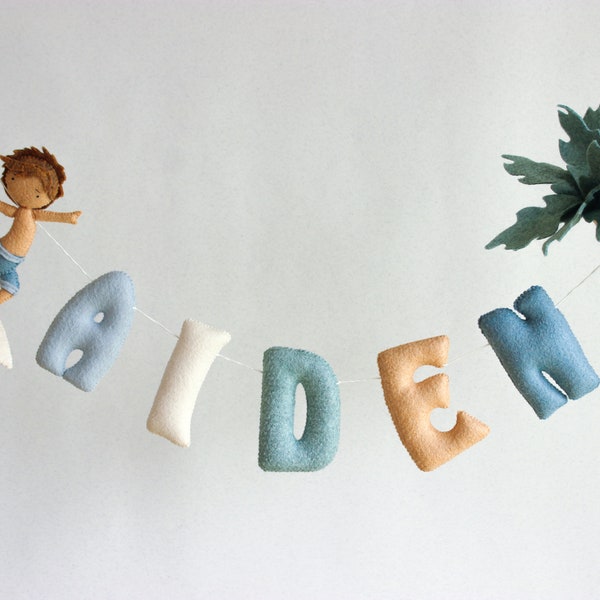 Surf name garland, felt name banner, surf nursery decor