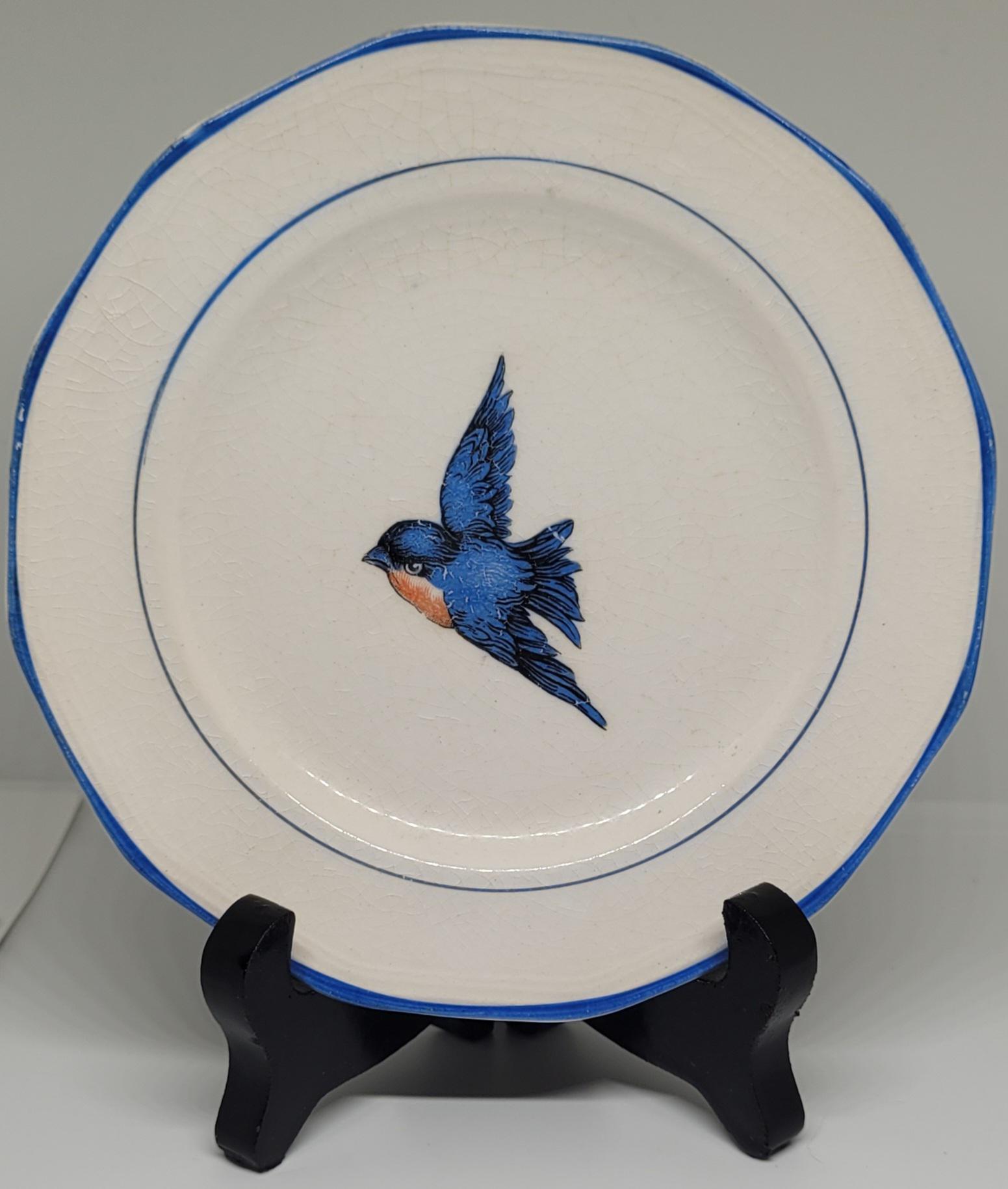 Blue bird in flight dessert plate
