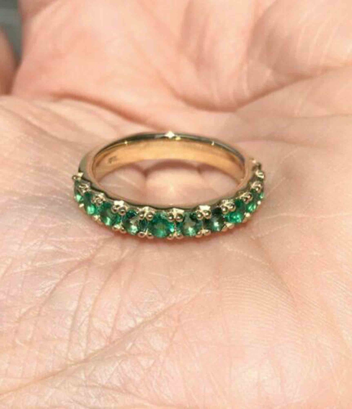 2Ct Round Green Emerald Half Eternity Promise Band Ring in Etsy