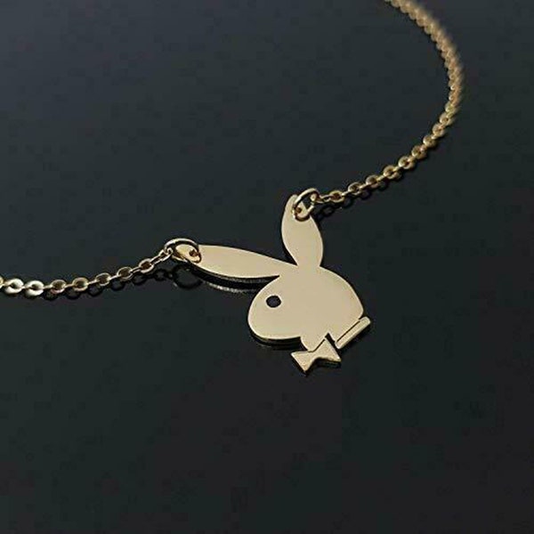 Playboy Bunny Charm Symbol Pendant Necklace 14K Yellow Gold Plated 925 Sterling Silver