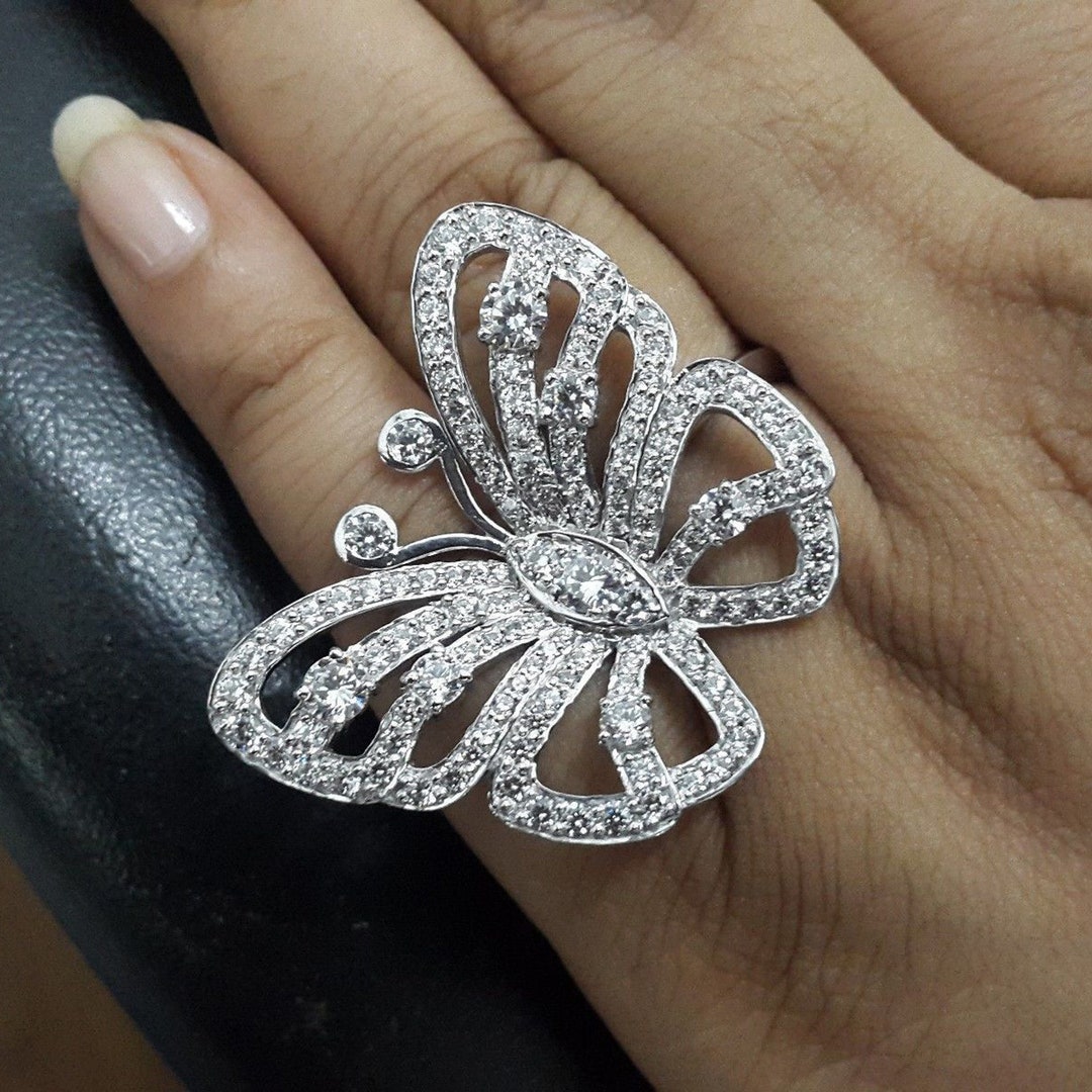 2ct Round Cut Simulated Diamond Butterfly Mariah Carey Ring 14k White ...
