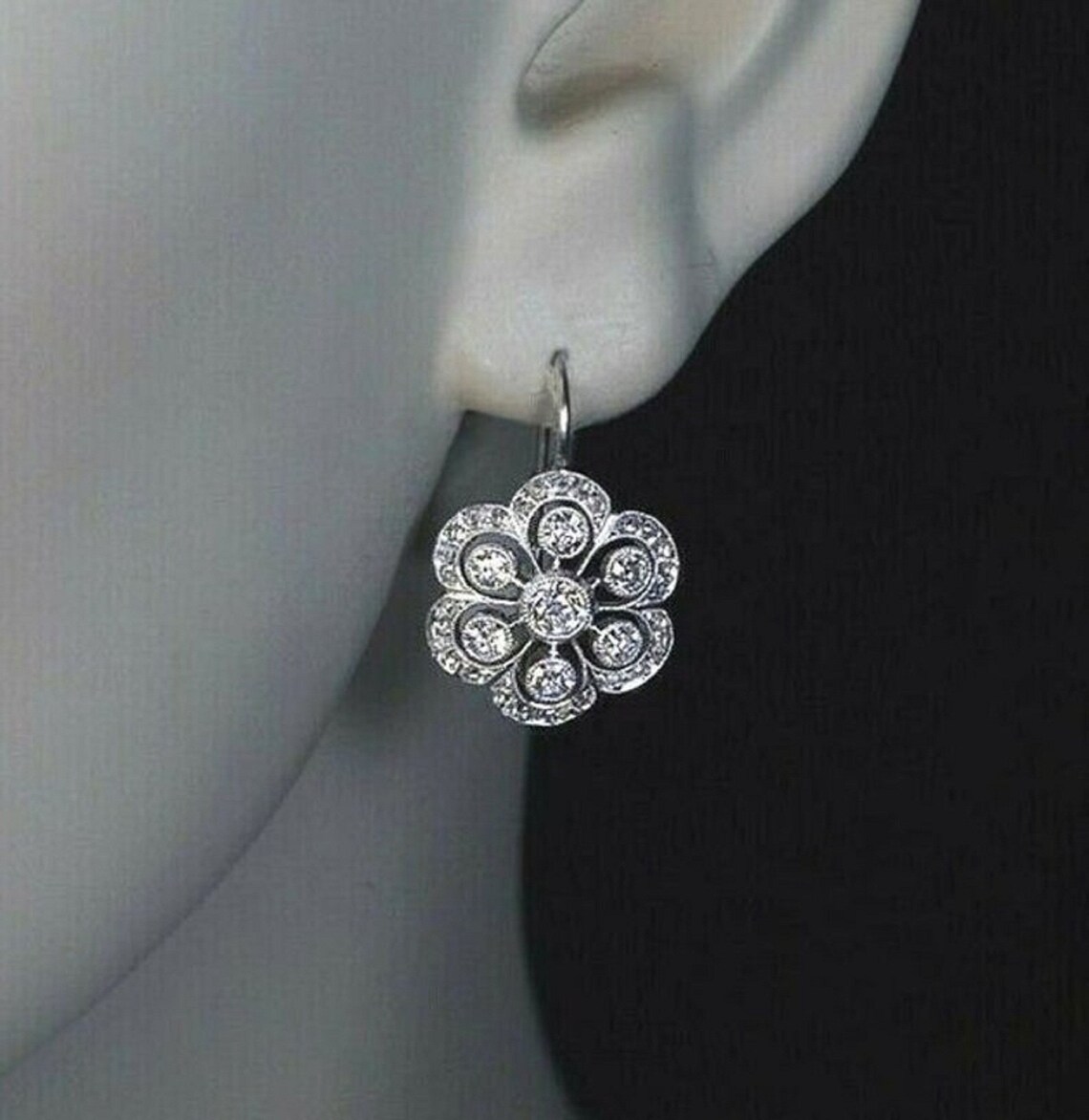 Vintage Antique Art Deco Earrings Floral Simulated Diamond Etsy