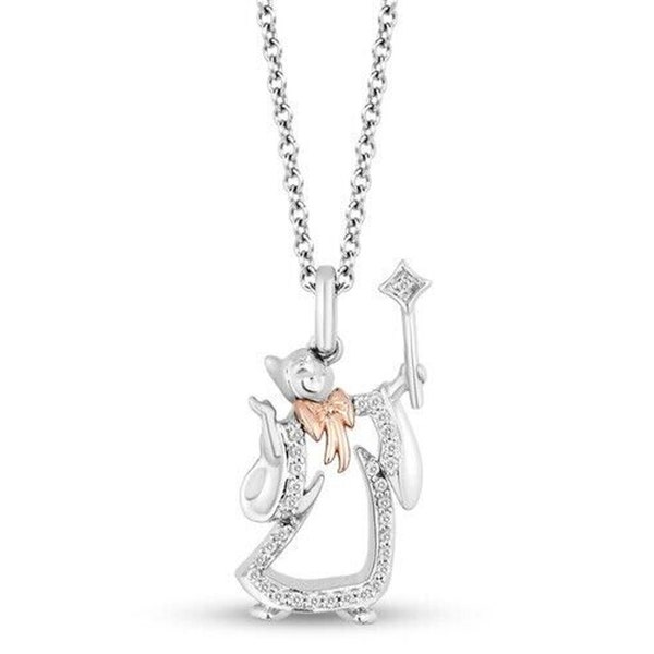 Real Moissanite Cinderella Fairy Godmother Pendant Necklace 925 Sterling Silver Two Tone Gold Plated