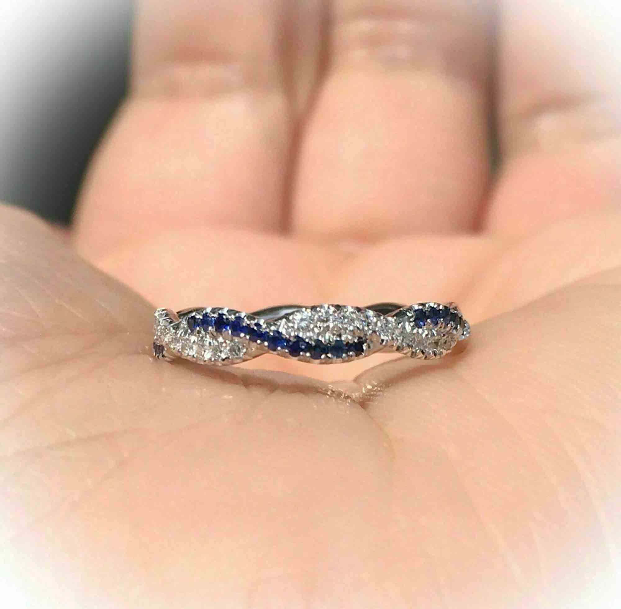 1Ct Round Cut Blue Sapphire Half Eternity Wedding Band Ring 14k Yellow Gold Over