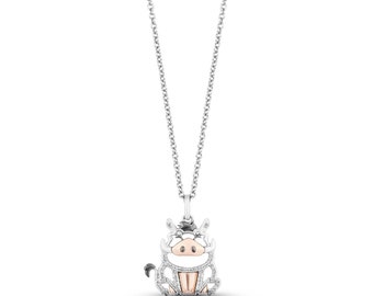 Collier Treasures Le Roi Lion Pumbaa simulant un diamant en argent sterling 925, finition or bicolore 14 carats