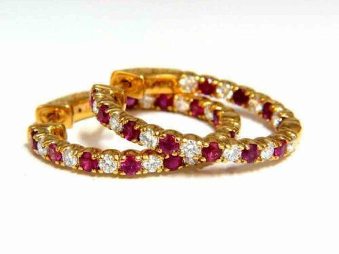 4Ct Round Cut Red Ruby & Simulated Diamond Hoop Earrings 925 | Etsy