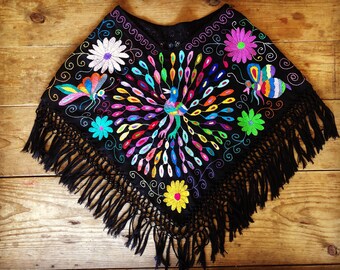 Multicolored hand embroidered Otomi poncho