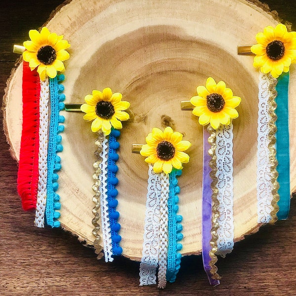 Modern Hippie Clips. Boho Style Hair Clip. Flower Power. Trendy Hippy. Festival. Hippie Chic. Sunflower Accessories. Cute Hair Clips. Gypsy