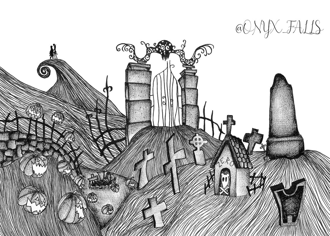 Nightmare Before Christmas Cemetery Cimetière A5 Art Print Etsy