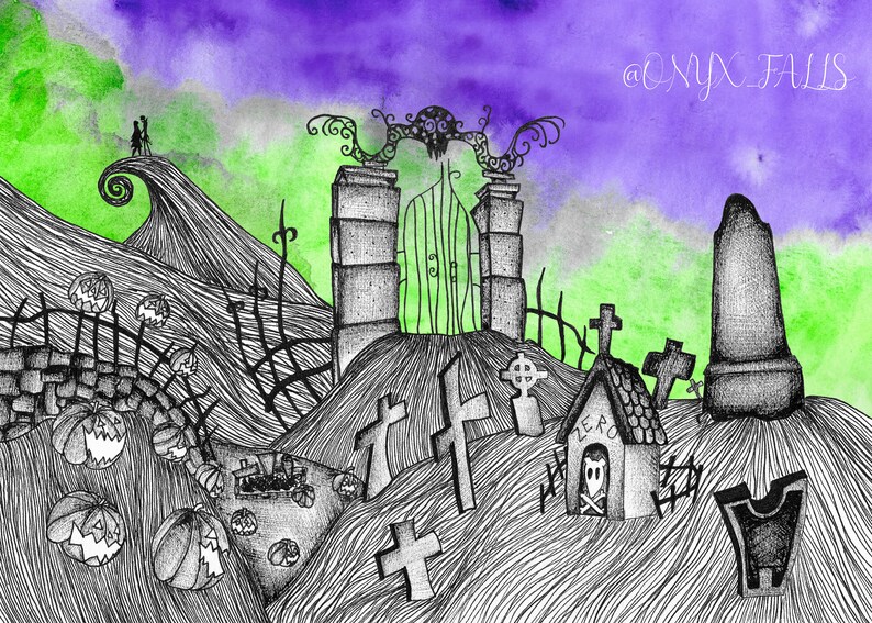 Nightmare Before Christmas Cemetery A5 Print Jack | Etsy