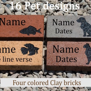 Pet Memorial stone, Brick, Dog, Cat, Mouse, Guinea pig, Snake,  Fish, Rat, Paws, Gift, Engraved, 16 designs available,