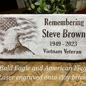 American Flag and Bald Eagle, CLAY BRICK, Patriotic, Veteran, Human, Brick, Memorial, Memory stone, Laser engraved, Gift,  Free shipping