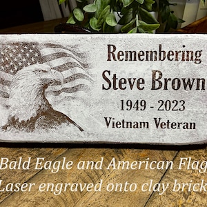 American Flag and Bald Eagle, Patriotic Human, Brick, Memorial, Memory stone, Laser engraved, Gift, Veteran, Free shipping