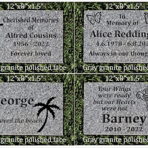 Gray Granite, 12&quot;x8&quot;x1.5&quot;, HUMAN, PET, Memorial, Marker, Burial, Engraved, Custom, Personalized, Free shipping, Gift, Very durable,