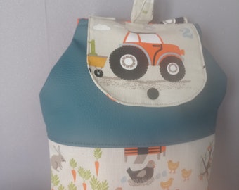 Sac maternelle simili et coton motif tracteur et animaux de la ferme