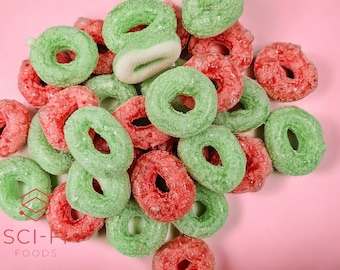 Sci-Fi Foods UK Freeze Dried Apple and Strawberry Gummy Candy Rings Crunchy Sweets