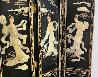 Vintage Japanese Black Lacquer & Mother of Pearl Tabletop Folding