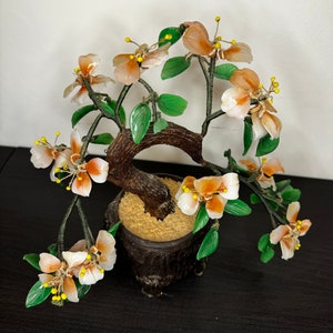 Bonsai Tree, Vintage Jade Glass Chinese Tree, Peking Glass, Home Decor, Faux Plant, Cherry Blossom