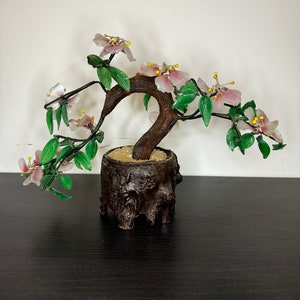 Bonsai Tree, Vintage Jade Glass Chinese Tree, Peking Glass, Home Decor, Faux Plant, Cherry Blossom