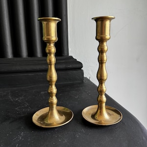 Pair of Brass Candle Sticks, Vintage Home Decor, Dark Academia