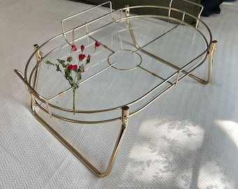 Brass and Glass Breakfast in Bed Tray, Serving Tray, Tea Time, Coffee Break, Newspaper Holder