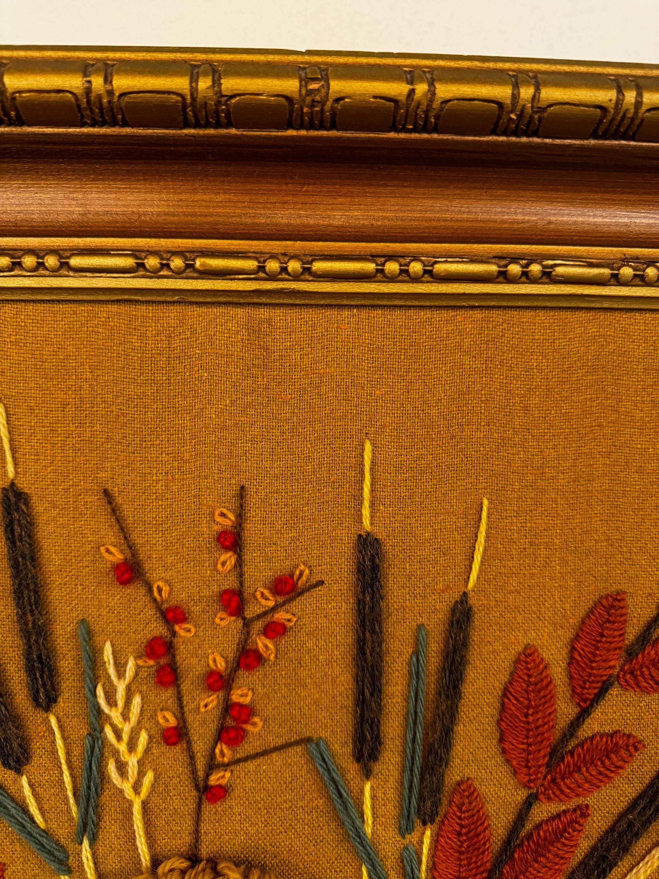 Vintage Crewel Floral Wall Art Large Framed Embroidery With Bright ...