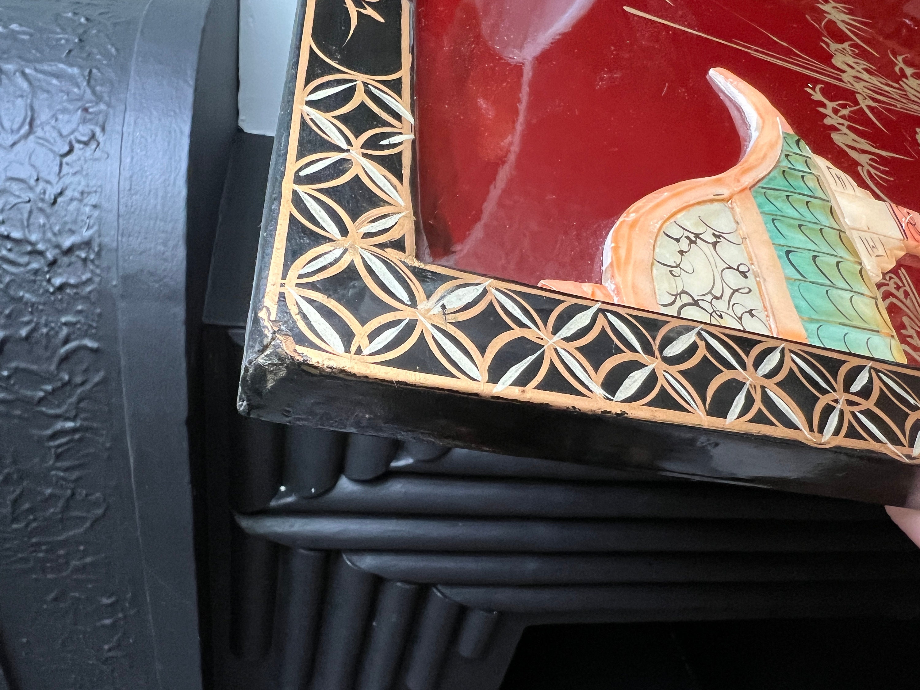Black Lacquer Wall Panel - Mother of Pearl - Wall Art - Vintage