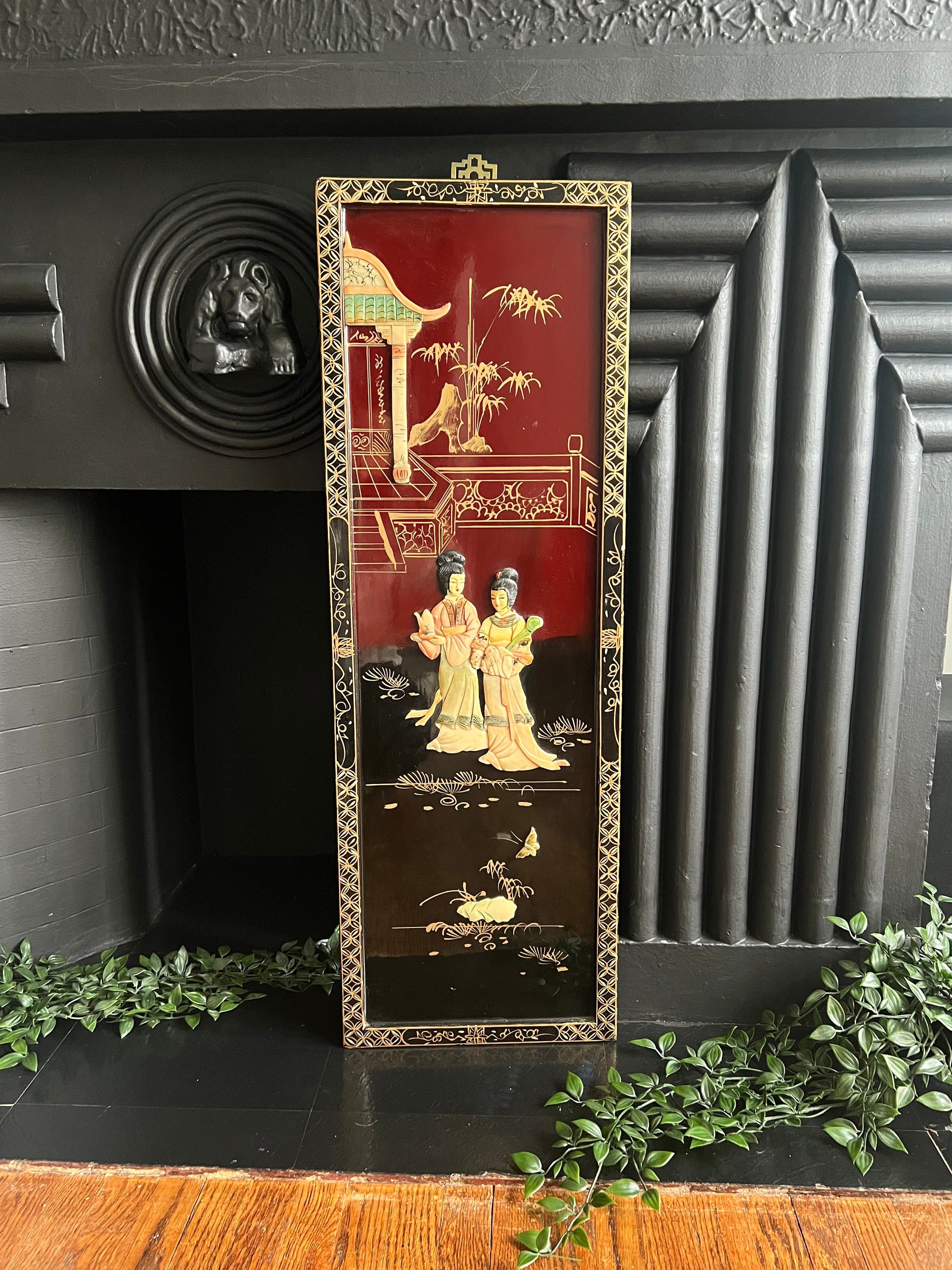 Black Lacquer Wall Panel - Mother of Pearl - Wall Art - Vintage