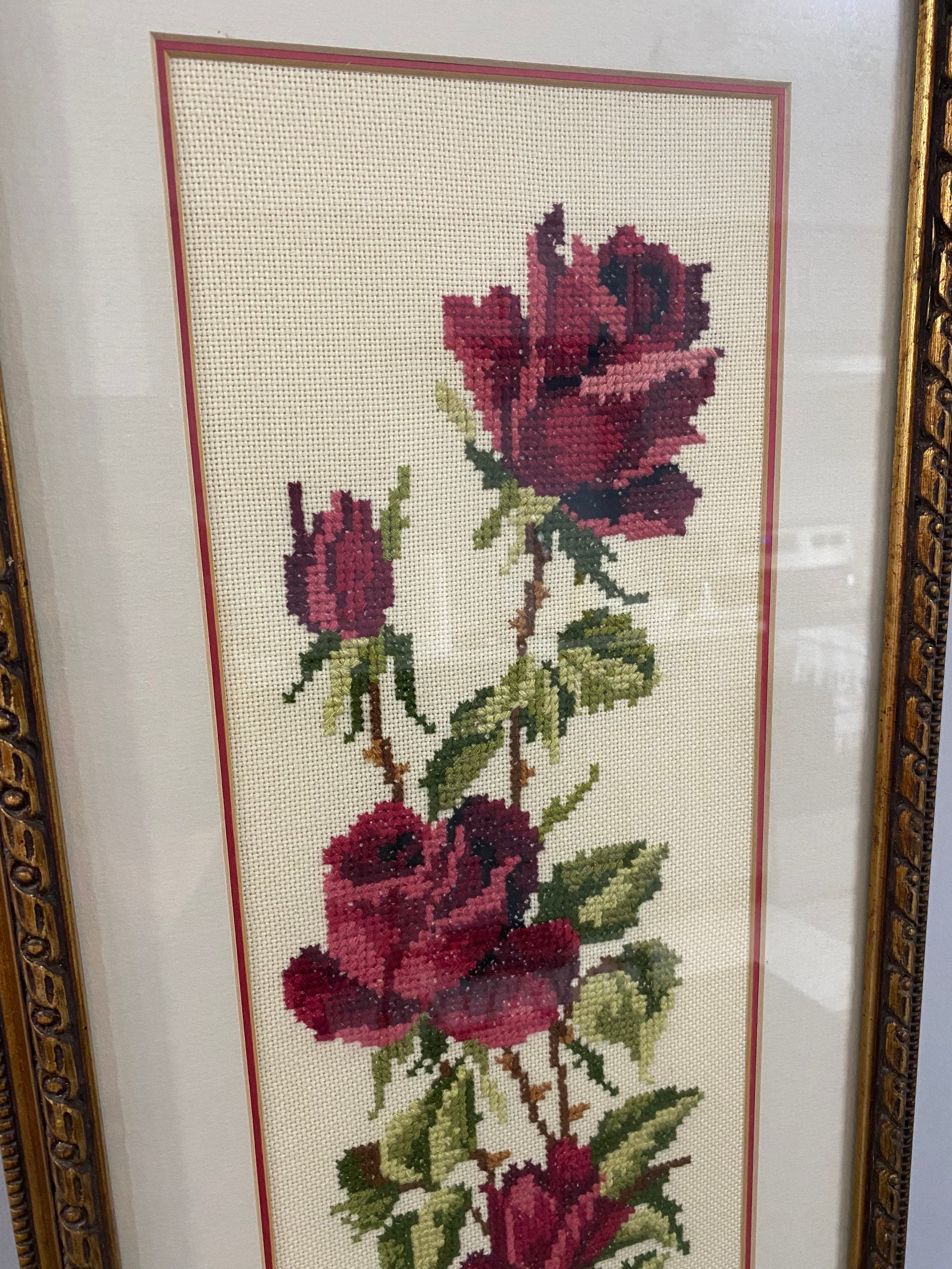 Vintage Rose Needlepoint in a Gold Frame With Glass Circa - Etsy