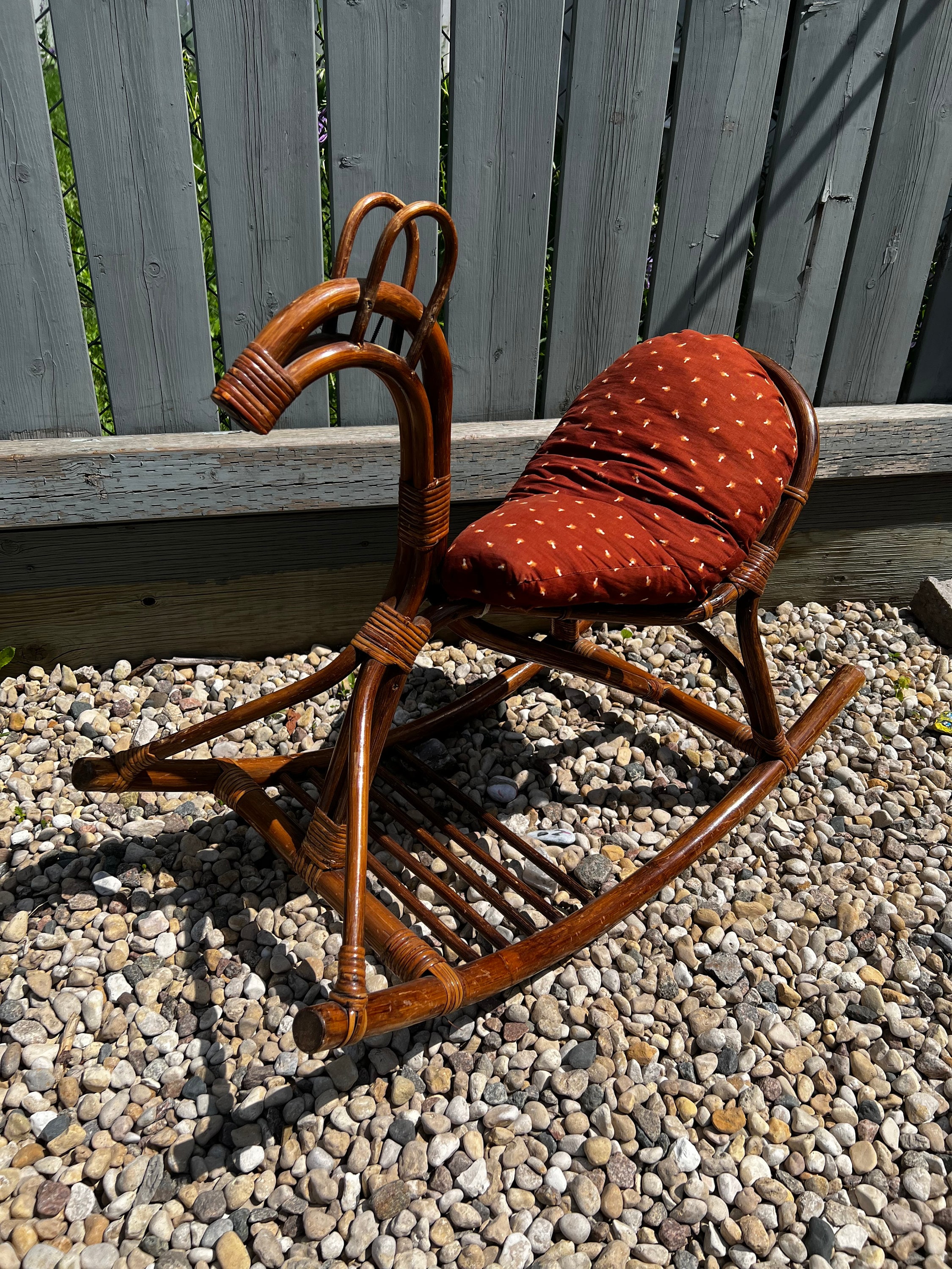 Mid Century Rattan Rocking Horse, Photo Prob, Childs Toy, Boho Decor ...