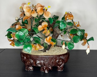 ヴィンテージ翡翠ガラス盆栽：中国の桜の装飾 - Etsy 日本