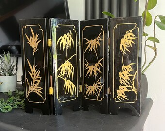 Vintage Japanese Black Lacquer & Mother of Pearl Tabletop Folding