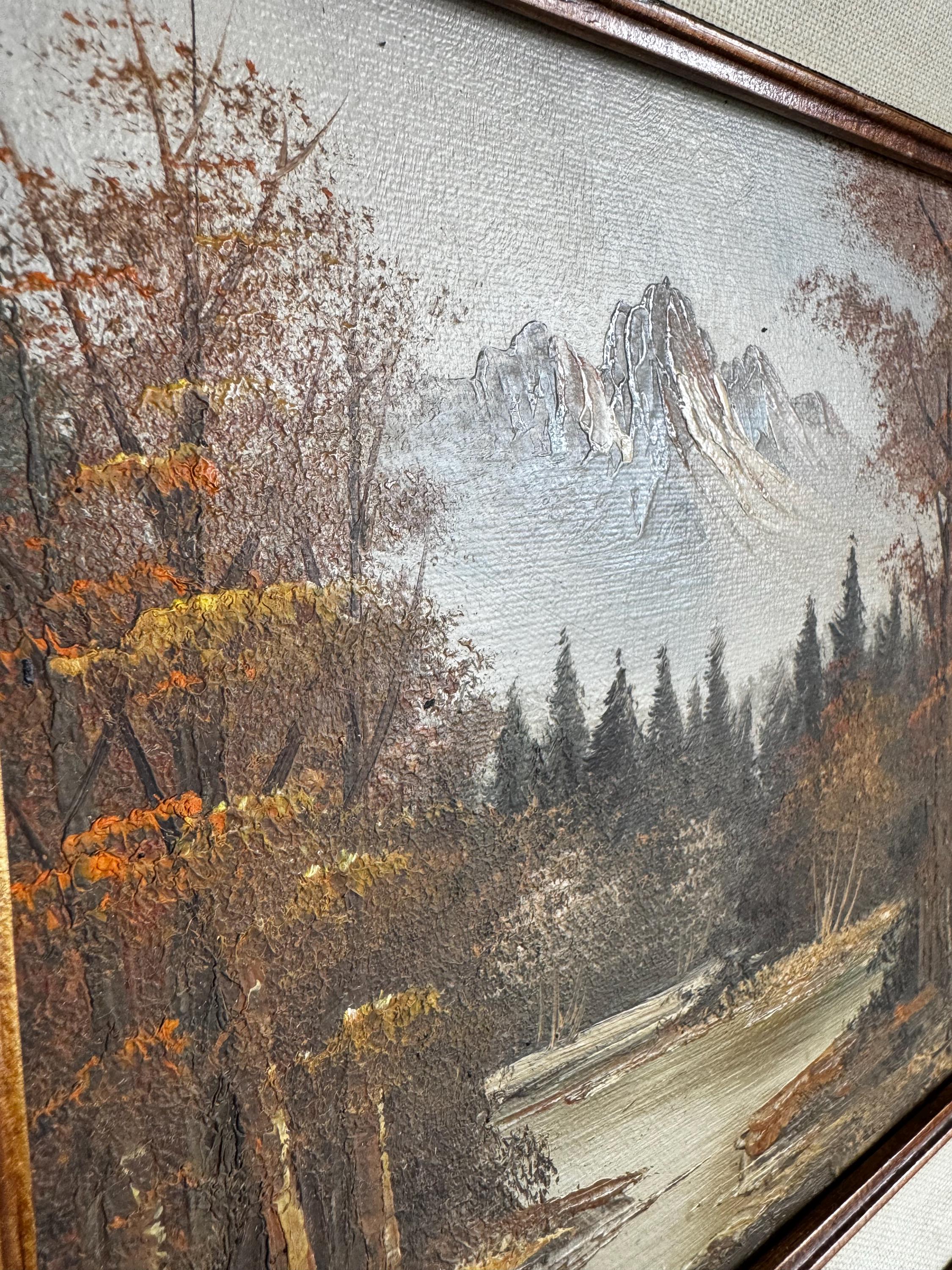 サイン入りアート - 風景画 - 華やかな額縁に入ったヴィンテージ絵画