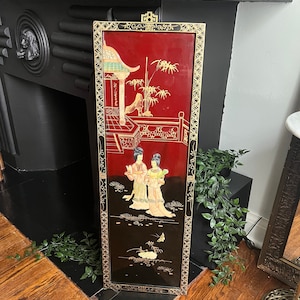 Black Lacquer Wall Panel - Mother of Pearl - Wall Art - Vintage Home Decor