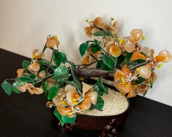 ヴィンテージ翡翠ガラス盆栽：中国の桜の装飾 - Etsy 日本